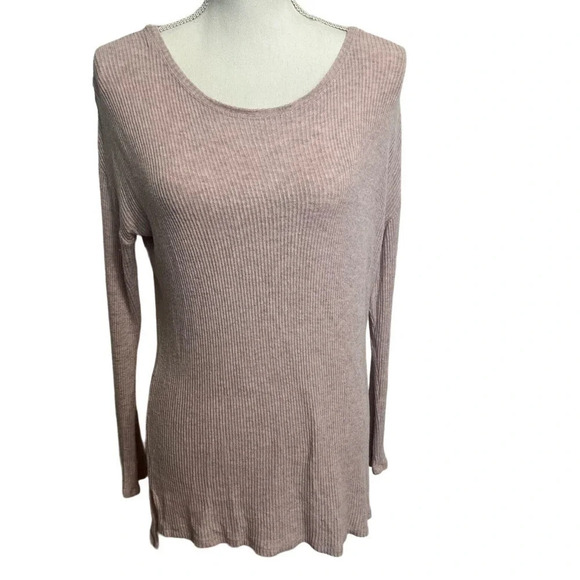 Anthropologie Velvet by Graham Spencer Ribbed Boat Neck Tunic Long Sleeve Pink S - Picture 1 of 7
